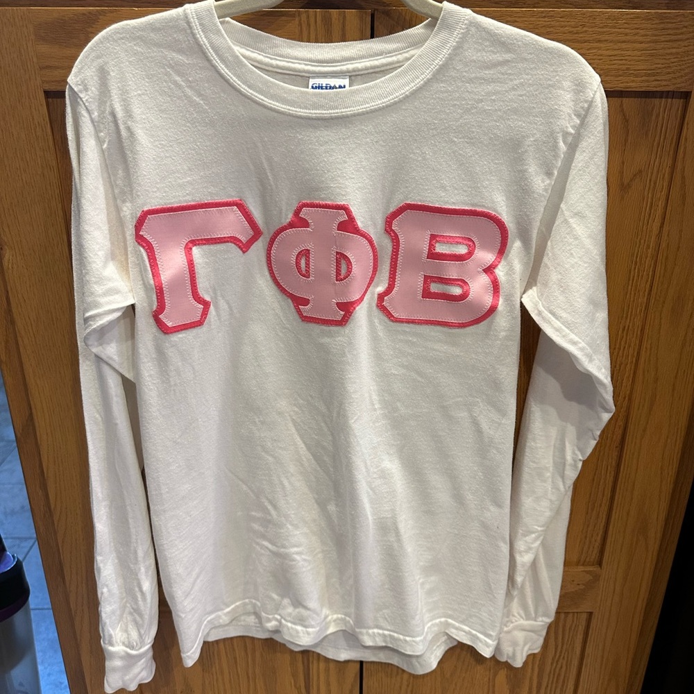 White long sleeve Gamma Phi Beta shirt, small